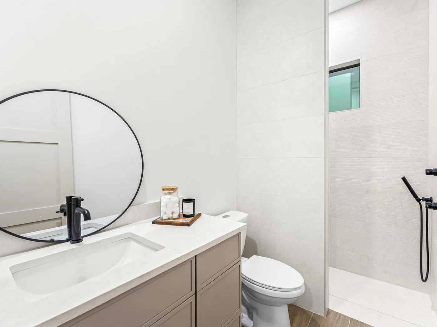 Bathroom with a curbless walk-in shower